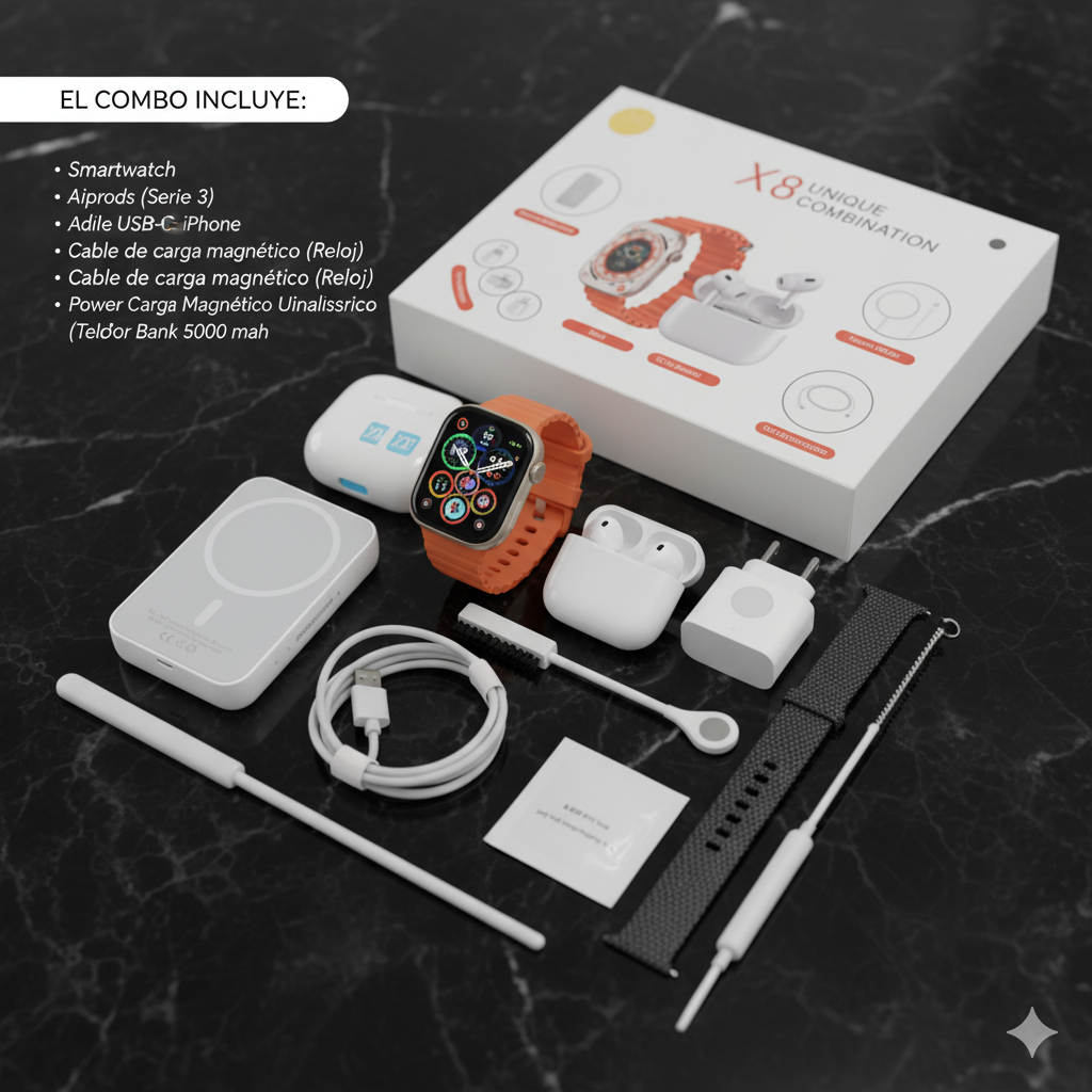 SMARTWATCH X8 UNIQUECON CON AIRPODS +POWER BANK +ETC😍